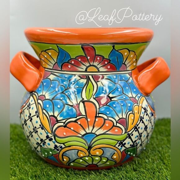 Petronila Talavera Handmade Multi Colored Ceramic Planter Pot - Picture 1 of 9